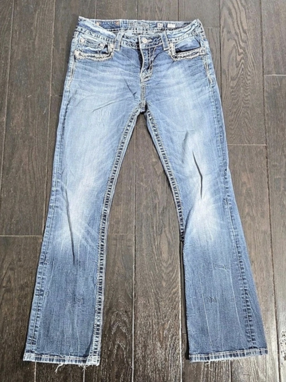 Miss Me Mid Rise Boot Cut Jeans Women’s Size 31x29 Blue Distressed Y2K Grunge